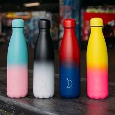 four chillys water bottles in various two tone gradient designs