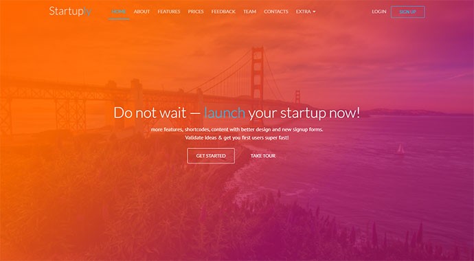 orange to pink gradient across a website landing page with white text