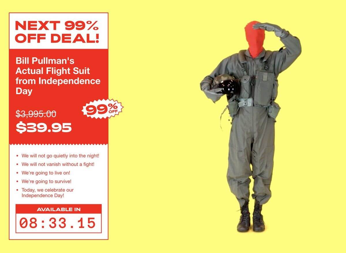 funny cards against humanity marketing campaign for black friday, 99% off bill pullman's flight suit from independence day film