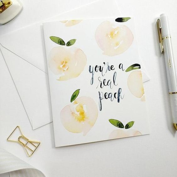 watercolour greetings card with peach design and calligraphy