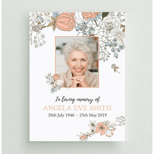 non religious funeral order of service booklet with an orange floral design 