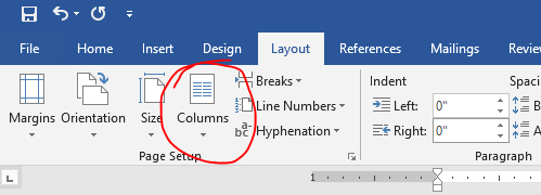 Click on columns in layout in microsoft word