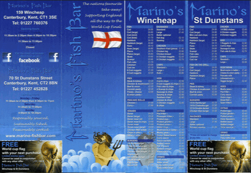 blue fish and chips menu