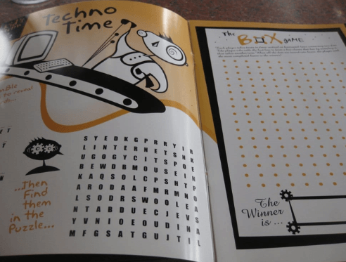 children's activity booklet featuring a word search and game
