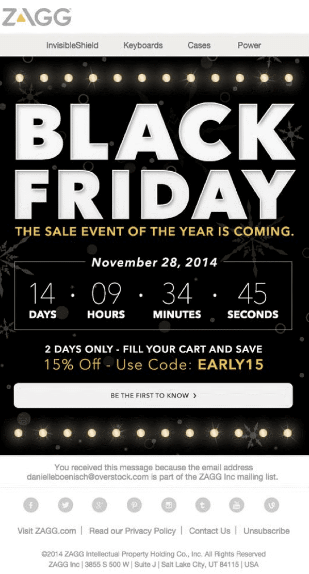 black friday email countdown idea
